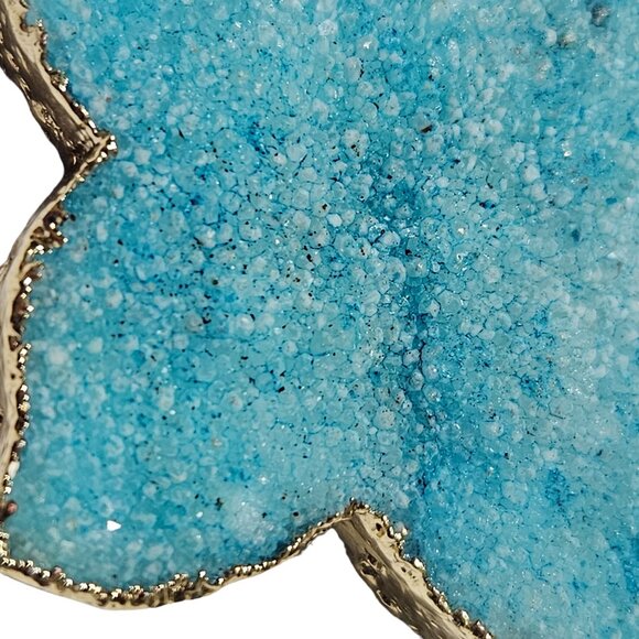 Handmade Boho Blue Agate Druzy Butterfly Pendant Gold Tone Trim Jewelry Crafting - Picture 3 of 4